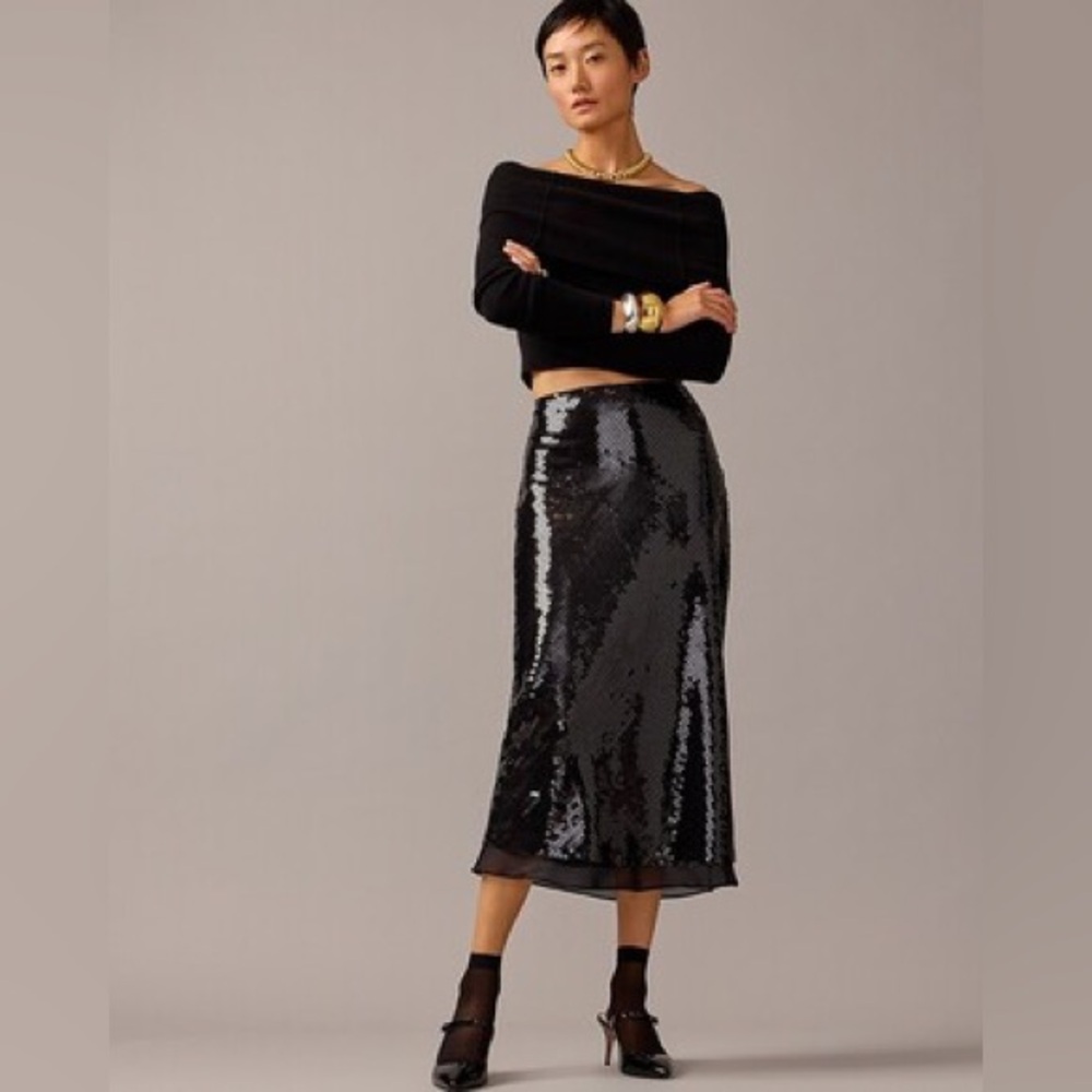 Anna October for JCrew Black Sequin Midi Skirt